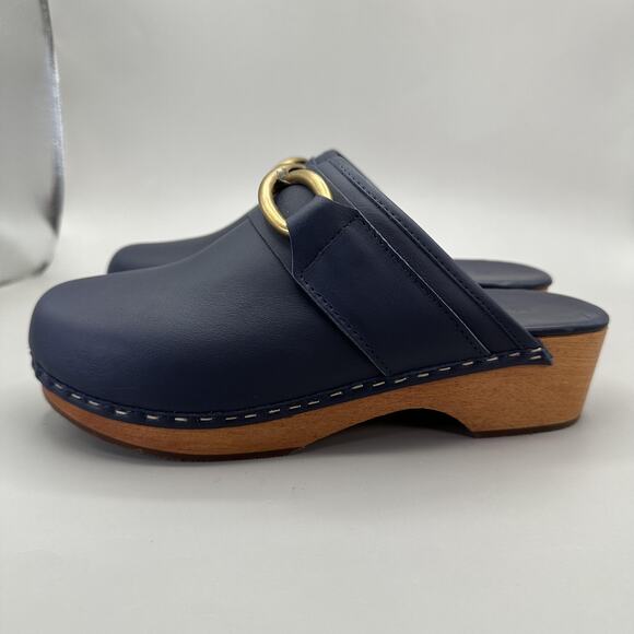 M.GEMI Miriam Clogs Mules Womens Size US 6/EU 36 Navy Calf Leather Made in Italy - Picture 2 of 8